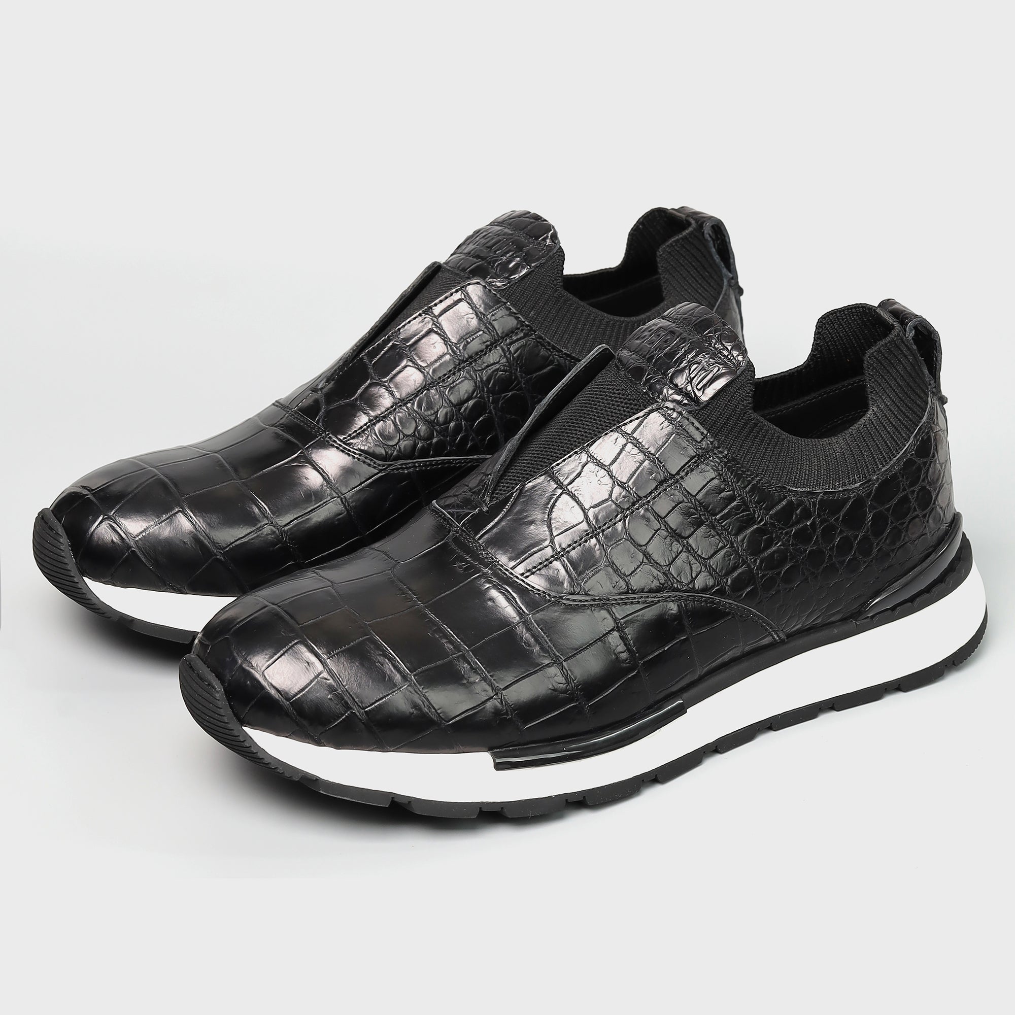 Men's Alligator Leather Sneakers - Slip-On Casual Shoes - Handmade Exotic Footwear