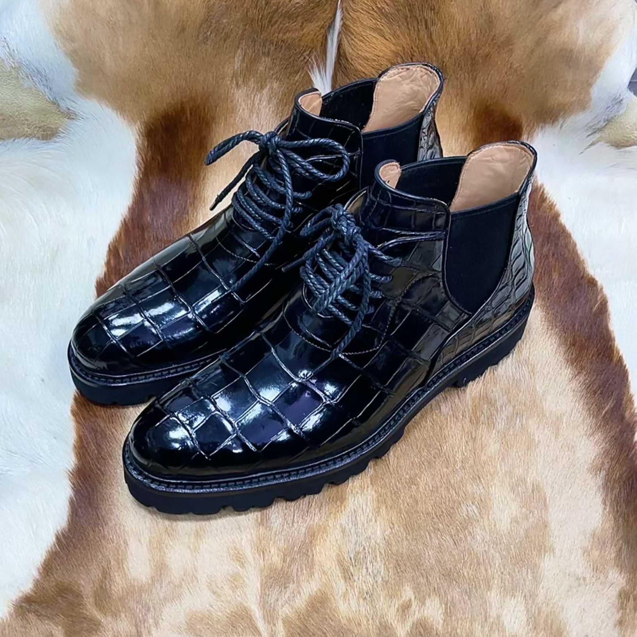Men’s Handmade Alligator Leather Boots | Black Alligator Men Shoes with Rugged Rubber Sole – Premium Exotic Footwear