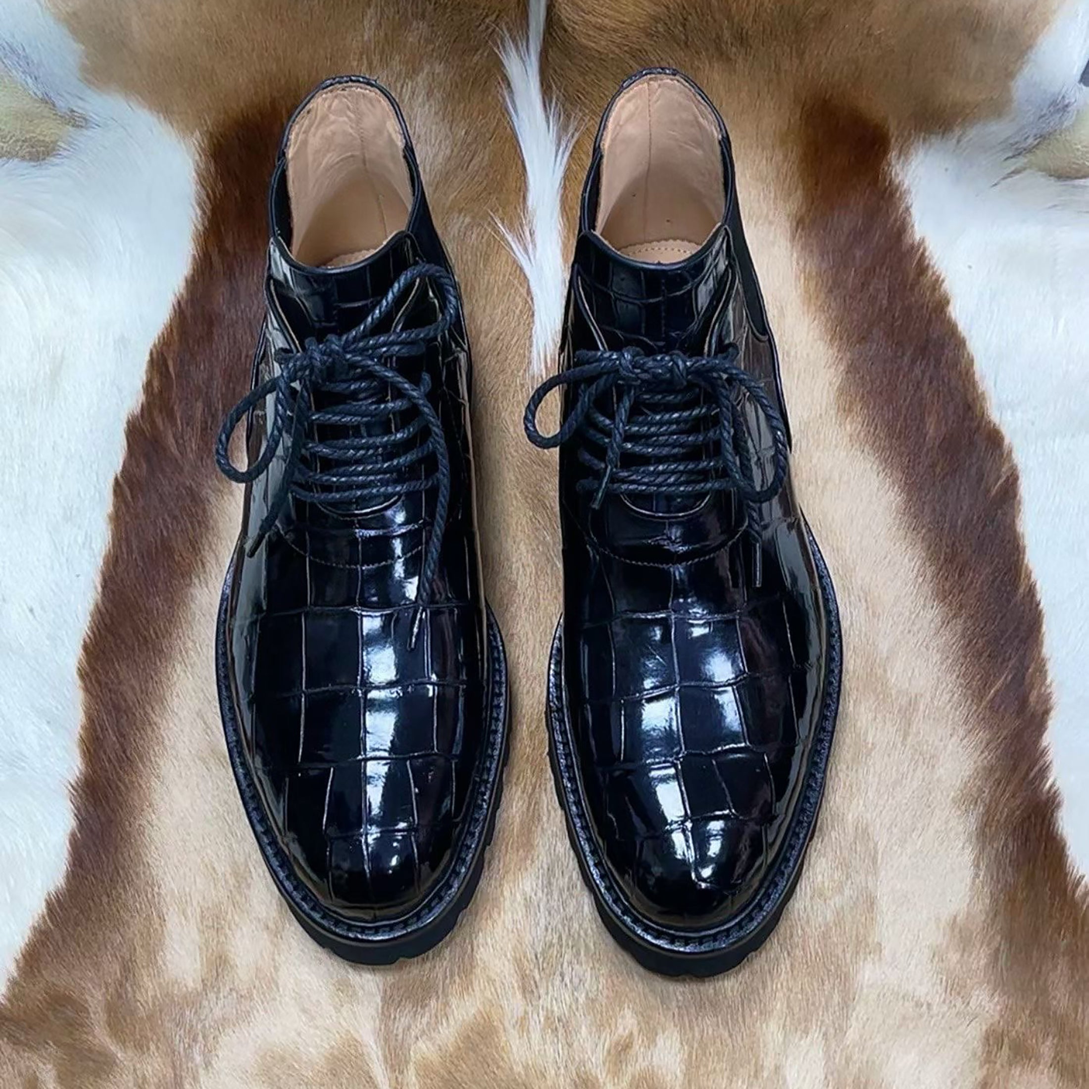 Men’s Handmade Alligator Leather Boots | Black Alligator Men Shoes with Rugged Rubber Sole – Premium Exotic Footwear