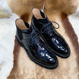 Men’s Handmade Alligator Leather Boots | Black Alligator Men Shoes with Rugged Rubber Sole – Premium Exotic Footwear