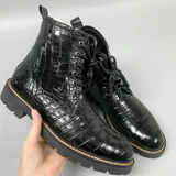 Men’s Handmade Alligator Leather Combat Boots – Black, Dark Brown Lace-Up Design