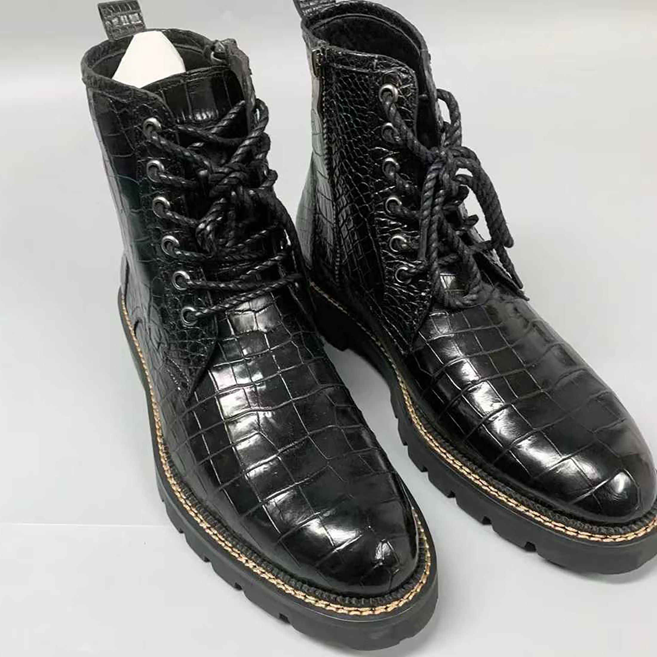 Men’s Handmade Alligator Leather Combat Boots – Black, Dark Brown Lace-Up Design
