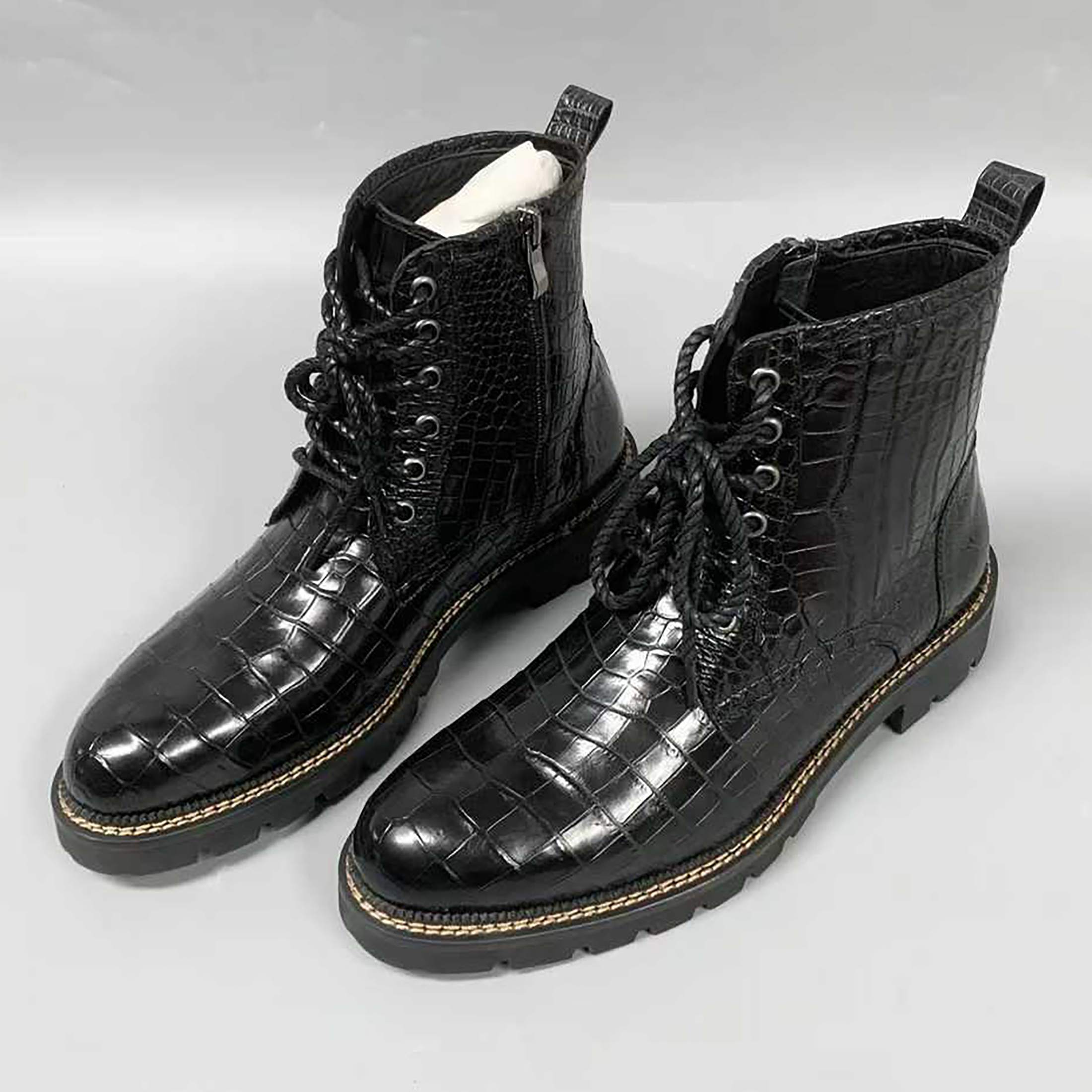 Men’s Handmade Alligator Leather Combat Boots – Black, Dark Brown Lace-Up Design