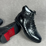 Men’s Handmade Alligator Leather Combat Boots – Black & Dark Brown Lace-Up Design
