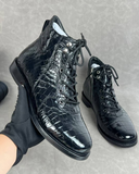 Men’s Handmade Alligator Leather Combat Boots – Black & Dark Brown Lace-Up Design