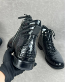 Men’s Handmade Alligator Leather Combat Boots – Black & Dark Brown Lace-Up Design