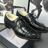 Men’s Handmade Alligator Leather Formal Shoes | Black & Dark Brown Modern Derby Shoes with Fur Lining & Leather Sole with Rubber Insert