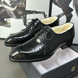 Men’s Handmade Alligator Leather Formal Shoes | Black & Dark Brown Modern Derby Shoes with Fur Lining & Leather Sole with Rubber Insert