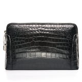 Men’s Handmade Black & Dark Brown Alligator Leather Clutch Bag | Genuine Alligator Skin Organizer with Dual Zipper