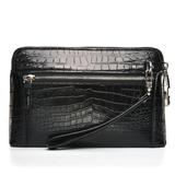 Men’s Handmade Black & Dark Brown Alligator Leather Clutch Bag | Genuine Alligator Skin Organizer with Dual Zipper