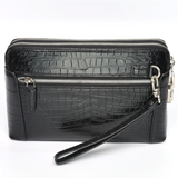 Men’s Handmade Black & Dark Brown Alligator Leather Clutch Bag | Genuine Alligator Skin Organizer with Dual Zipper