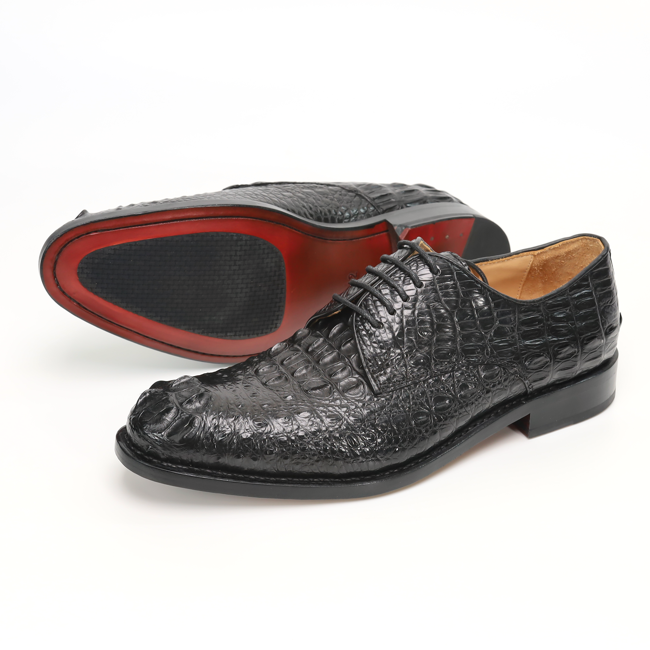 Men’s Handmade Crocodile Leather Oxford Shoes – Black & Brown Dress Shoes