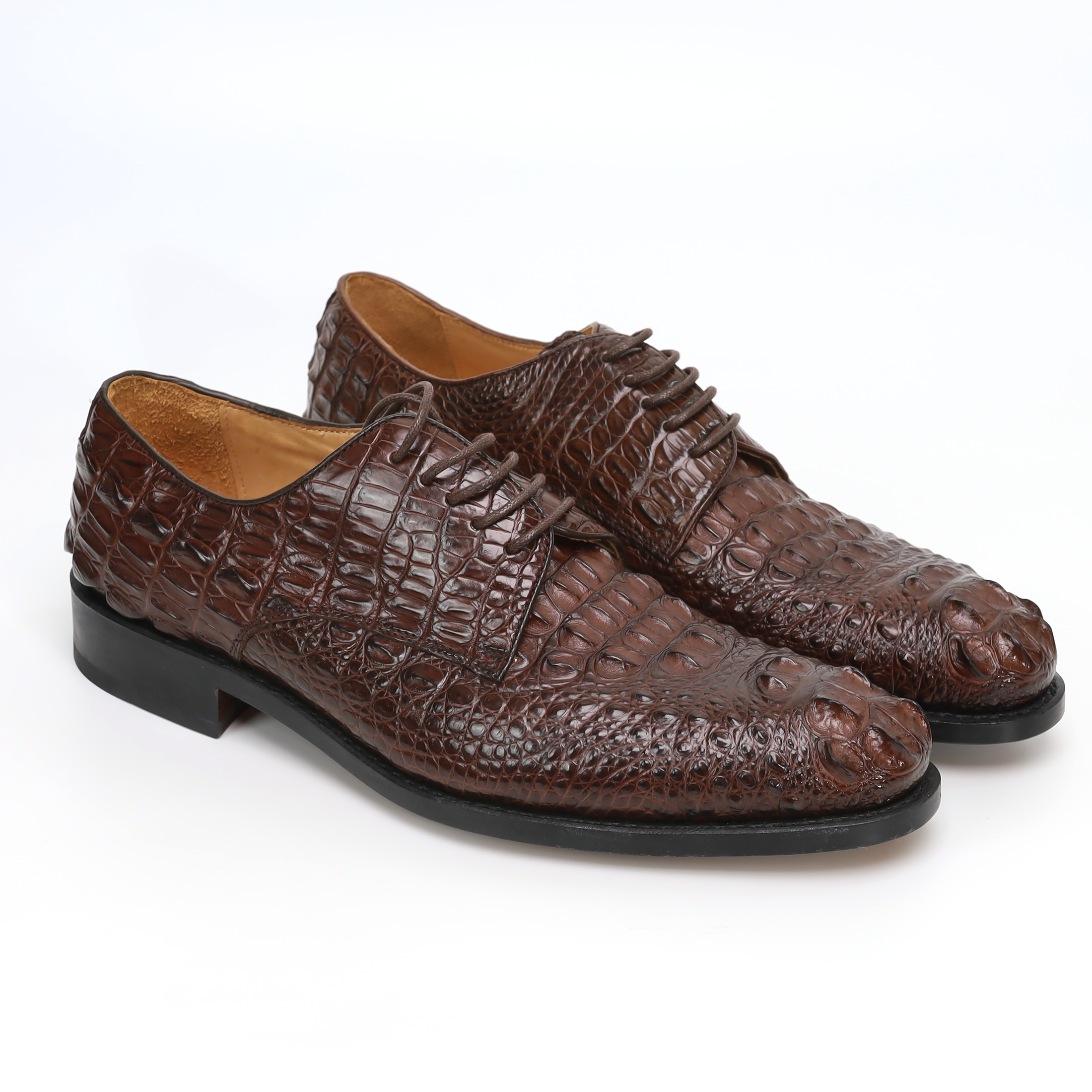 Men’s Handmade Crocodile Leather Oxford Shoes – Black & Brown Dress Shoes