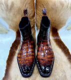 Men’s Handmade Patina Alligator Leather Boots | Brown Alligator Leather Shoes with Leather Sole – Elegant Classic Design