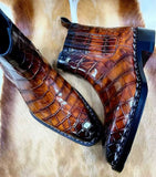 Men’s Handmade Patina Alligator Leather Boots | Brown Alligator Leather Shoes with Leather Sole – Elegant Classic Design
