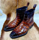 Men’s Handmade Patina Alligator Leather Boots | Brown Alligator Leather Shoes with Leather Sole – Elegant Classic Design
