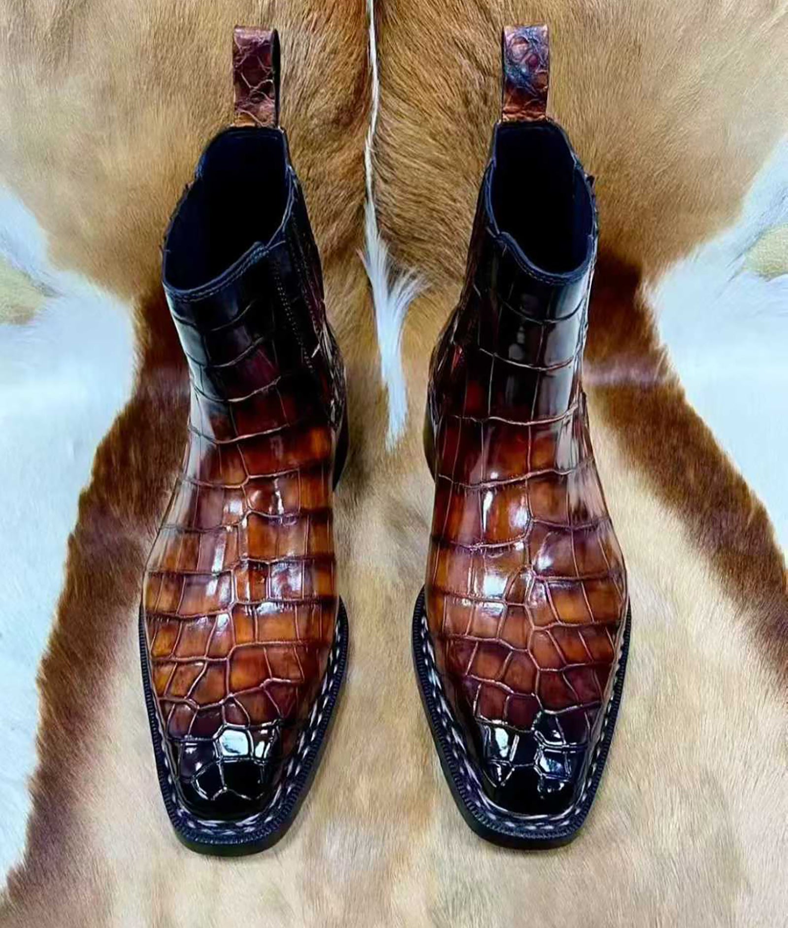 Men’s Handmade Patina Alligator Leather Boots | Brown Alligator Leather Shoes with Leather Sole – Elegant Classic Design