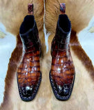 Men’s Handmade Patina Alligator Leather Boots | Brown Alligator Leather Shoes with Leather Sole – Elegant Classic Design