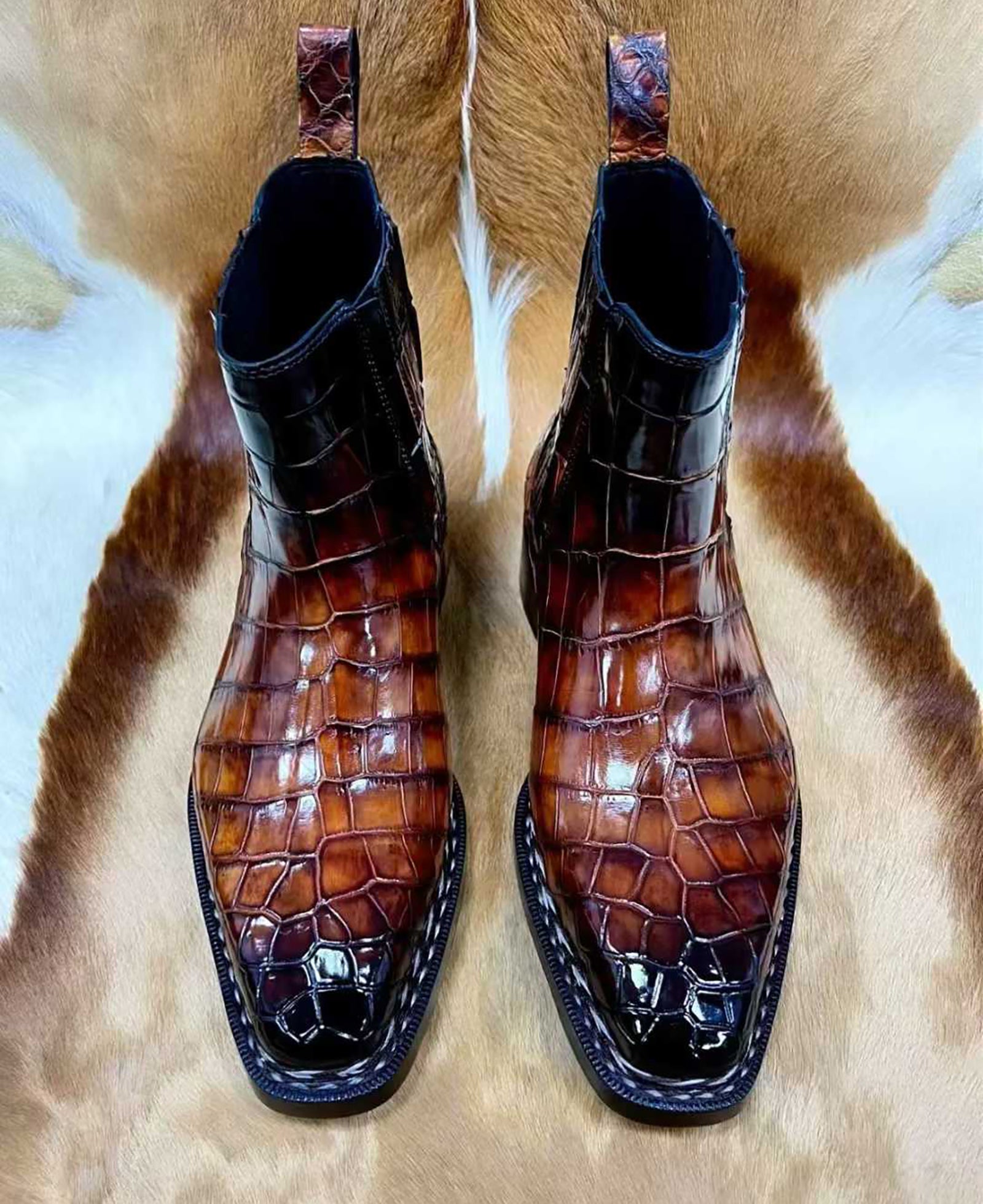 Men’s Handmade Patina Alligator Leather Boots | Brown Alligator Leather Shoes with Leather Sole – Elegant Classic Design