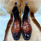 Men’s Handmade Patina Alligator Leather Boots | Brown Alligator Leather Shoes with Leather Sole – Elegant Classic Design