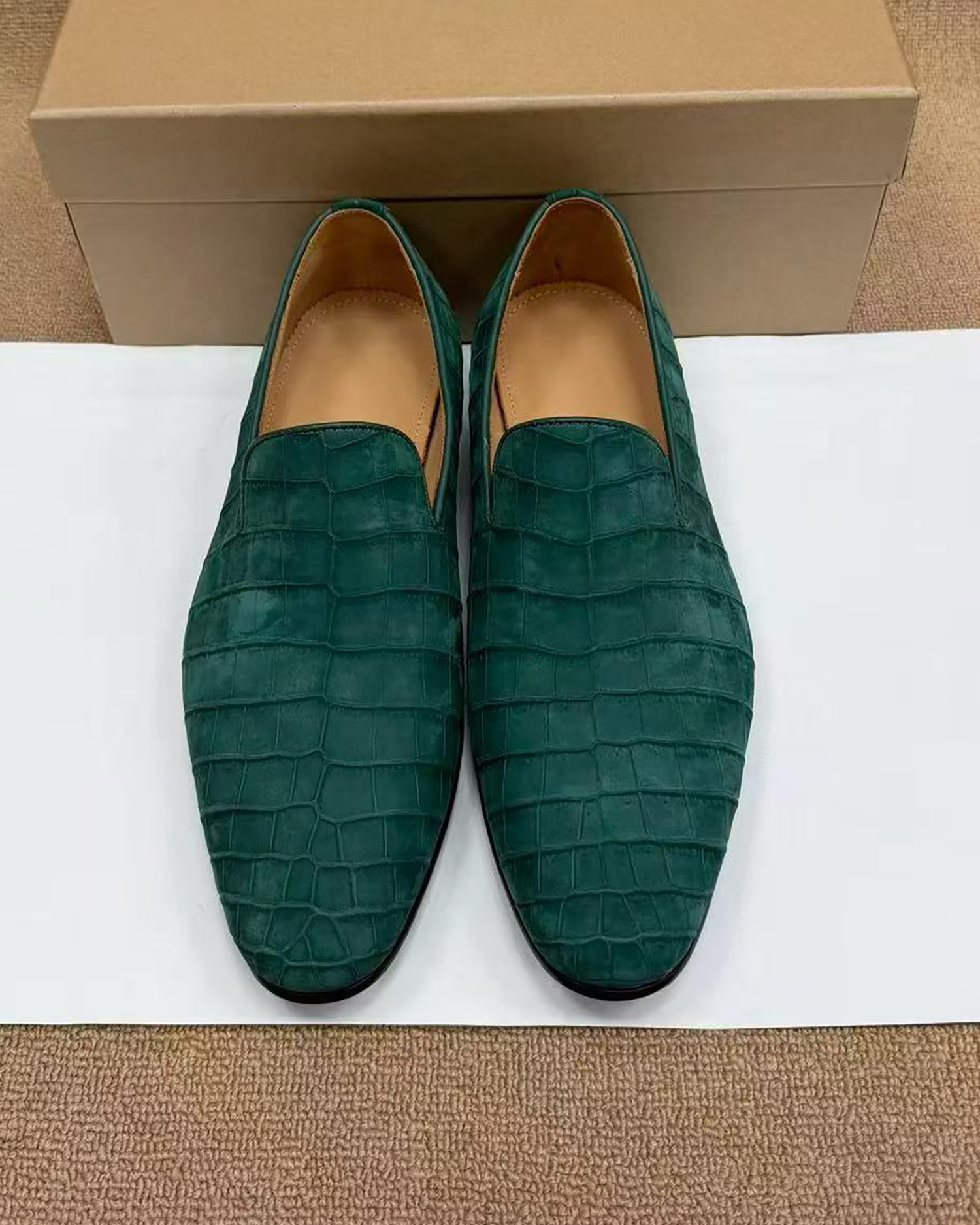 Men's Nubuck Alligator Leather Loafers – Handmade Leather Sole Shoes