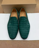 Men's Nubuck Alligator Leather Loafers – Handmade Leather Sole Shoes