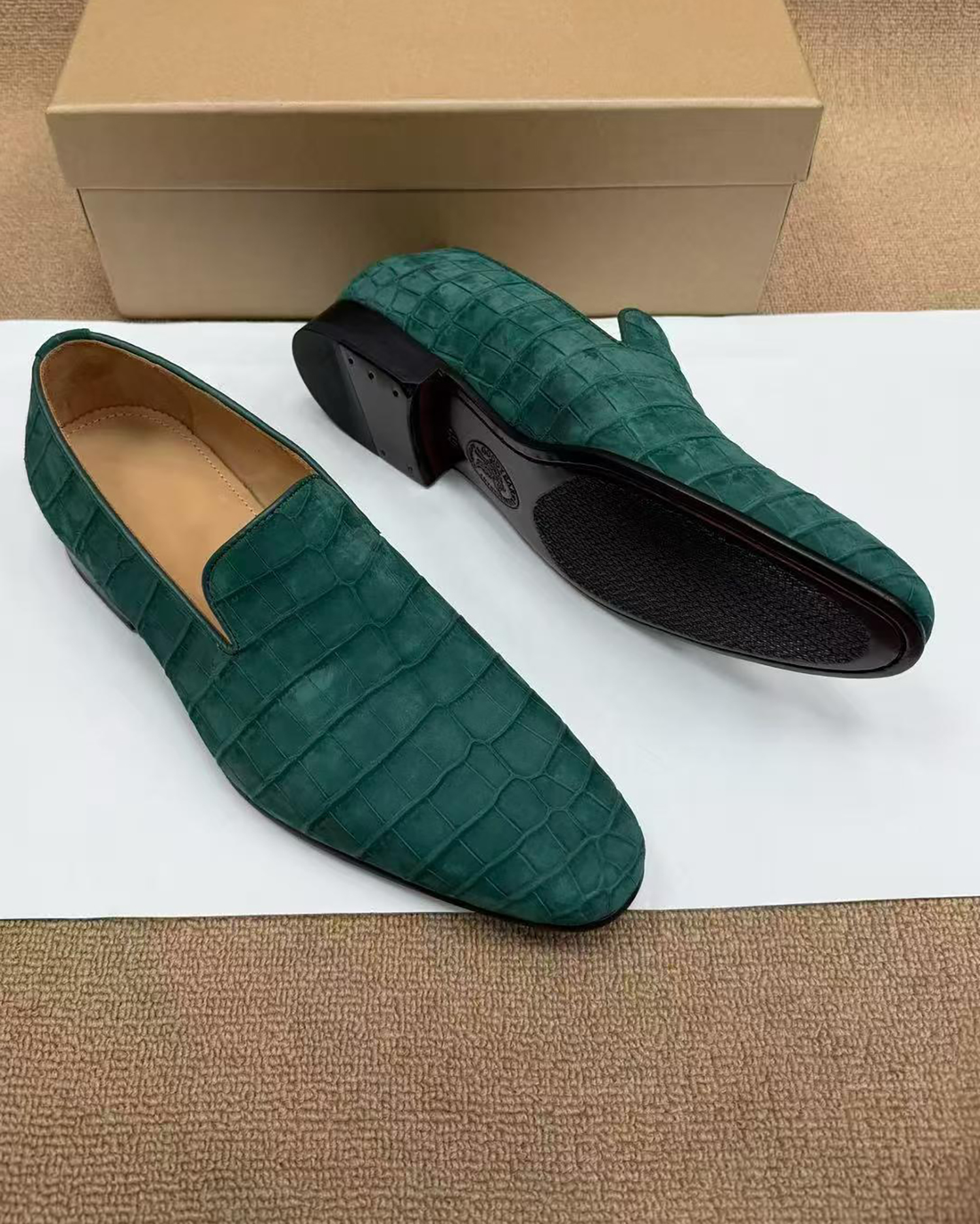 Men's Nubuck Alligator Leather Loafers – Handmade Leather Sole Shoes