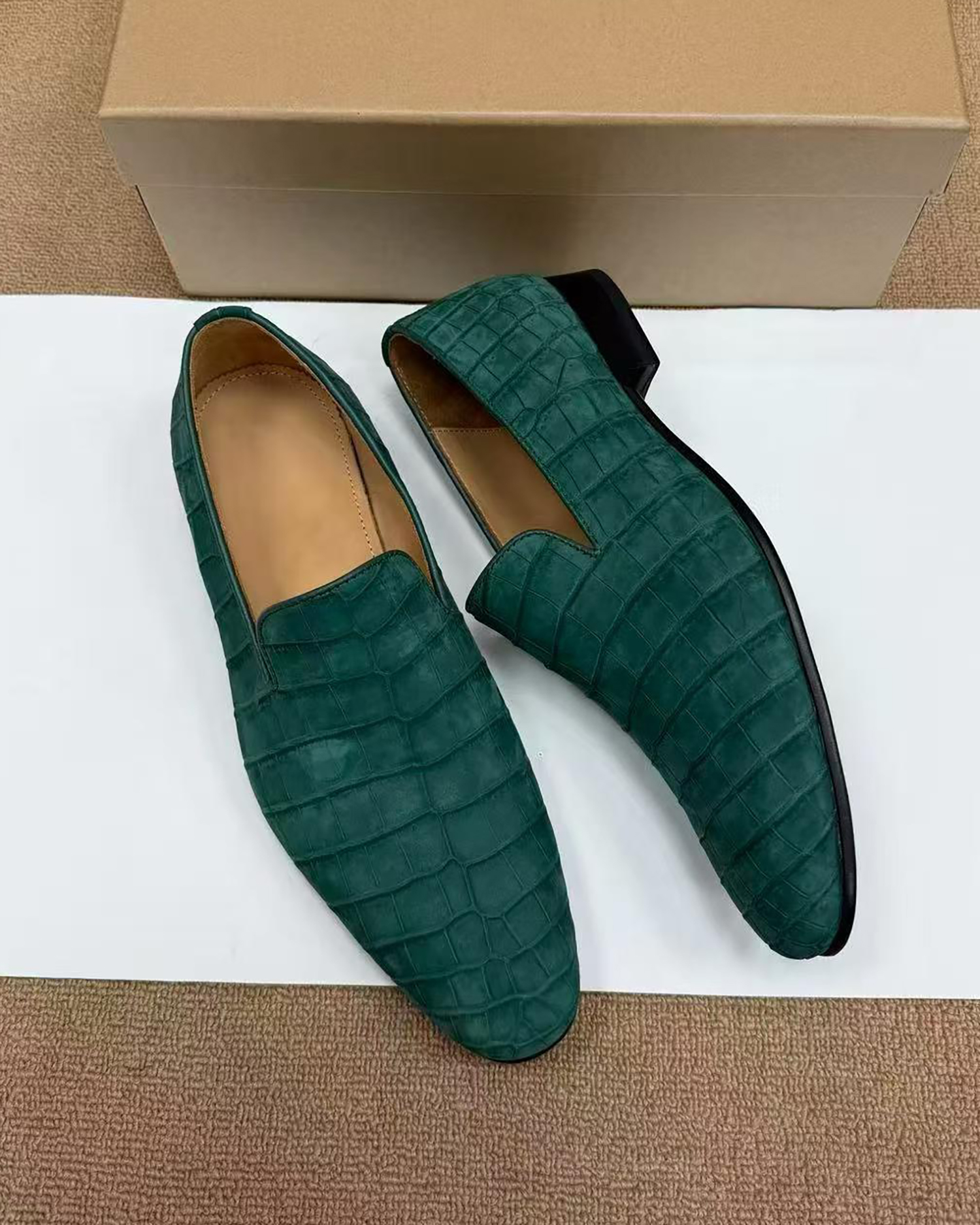 Men's Nubuck Alligator Leather Loafers – Handmade Leather Sole Shoes