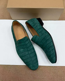 Men's Nubuck Alligator Leather Loafers – Handmade Leather Sole Shoes
