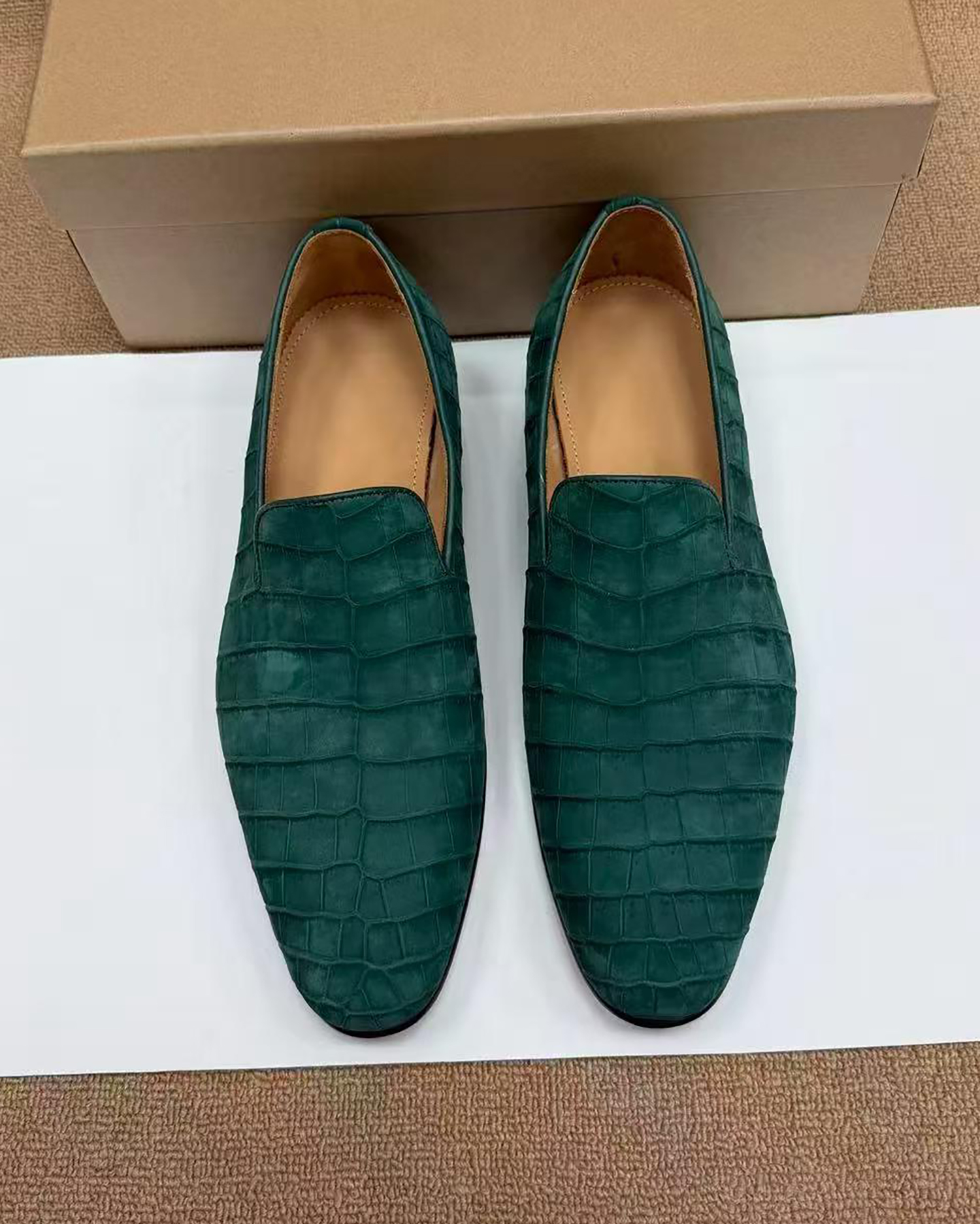 Men's Nubuck Alligator Leather Loafers – Handmade Leather Sole Shoes