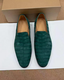 Men's Nubuck Alligator Leather Loafers – Handmade Leather Sole Shoes