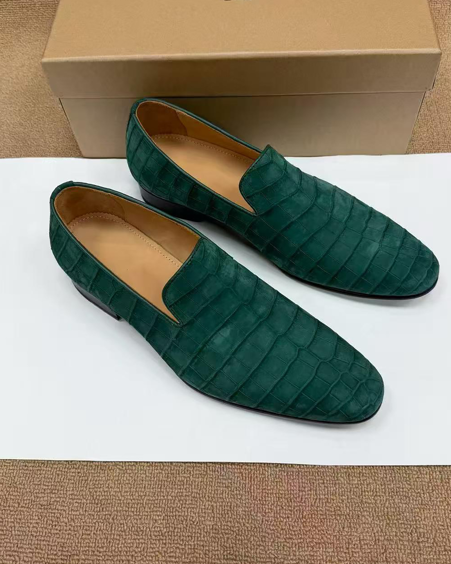 Men's Nubuck Alligator Leather Loafers – Handmade Leather Sole Shoes
