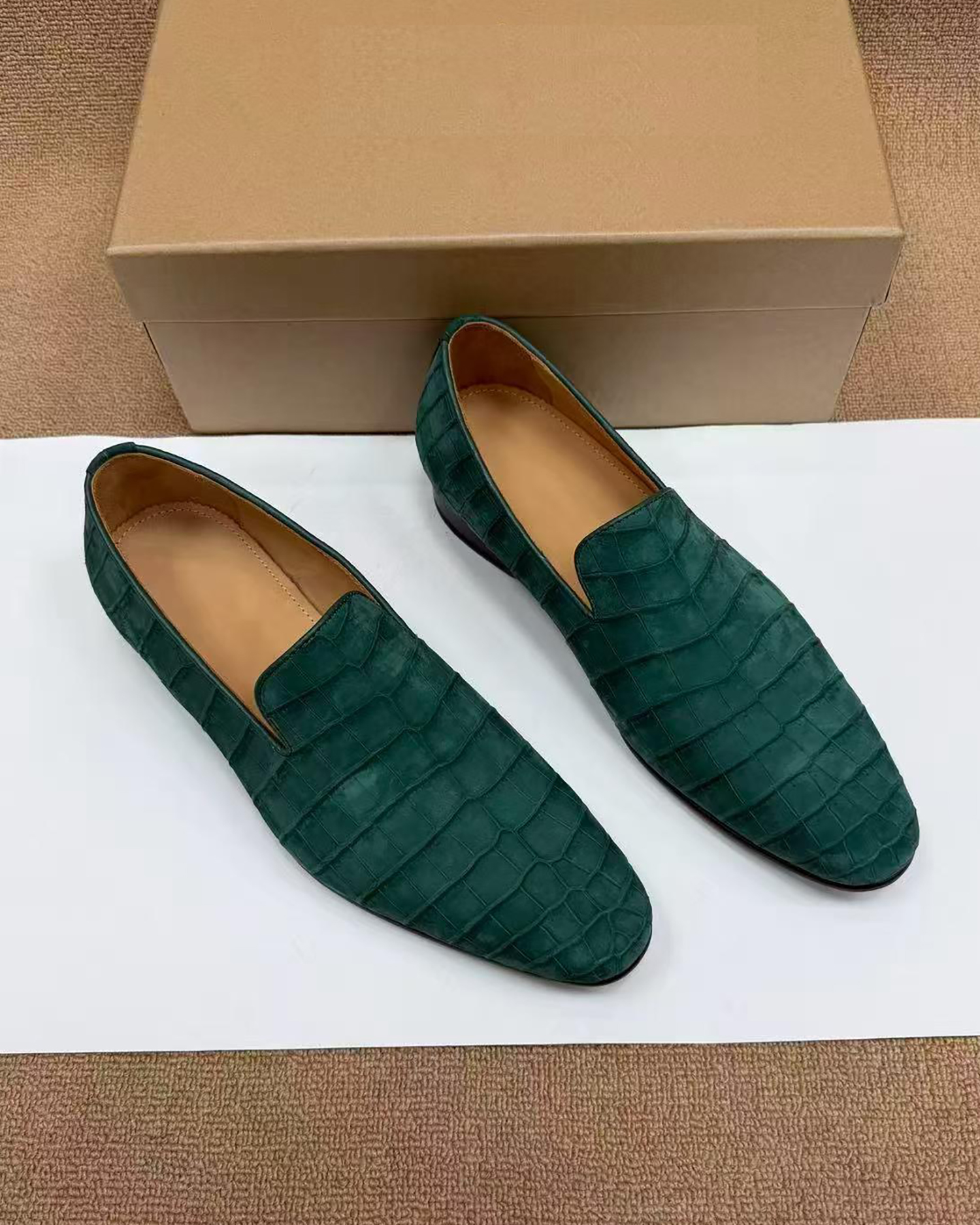 Men's Nubuck Alligator Leather Loafers – Handmade Leather Sole Shoes