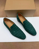 Men's Nubuck Alligator Leather Loafers – Handmade Leather Sole Shoes
