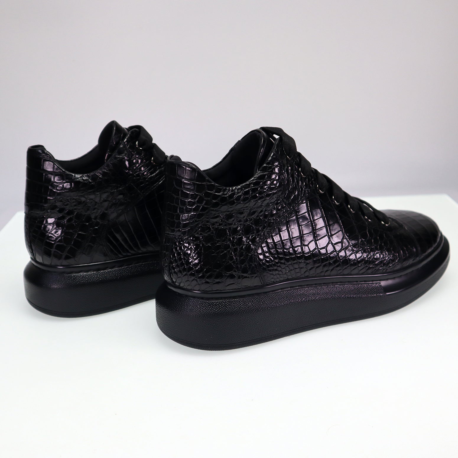 Men's Shoes Genuine Crocodile Alligator Skin Leather Men Sneakers Handmade Black Size 7 - Size 11US #8685