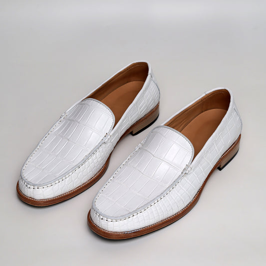Men's White Genuine Crocodile Alligator Leather Slip On Formal Business