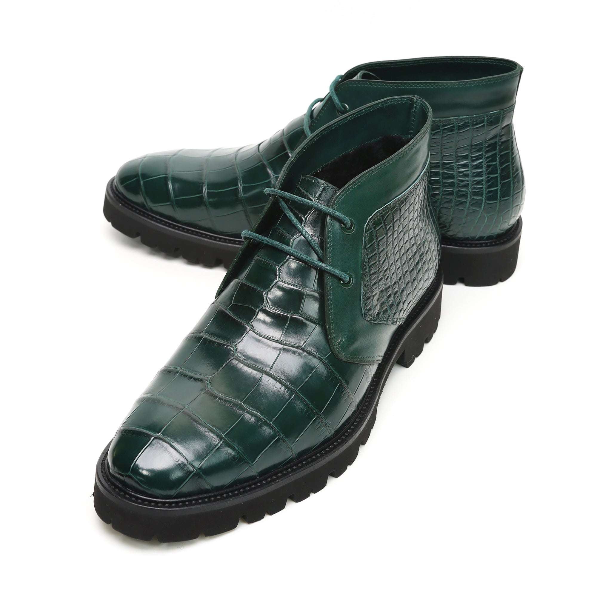 Men's Alligator Chukka Boots: Handcrafted Luxury with Warm Fur Lining – Own a Piece of Exotic Art