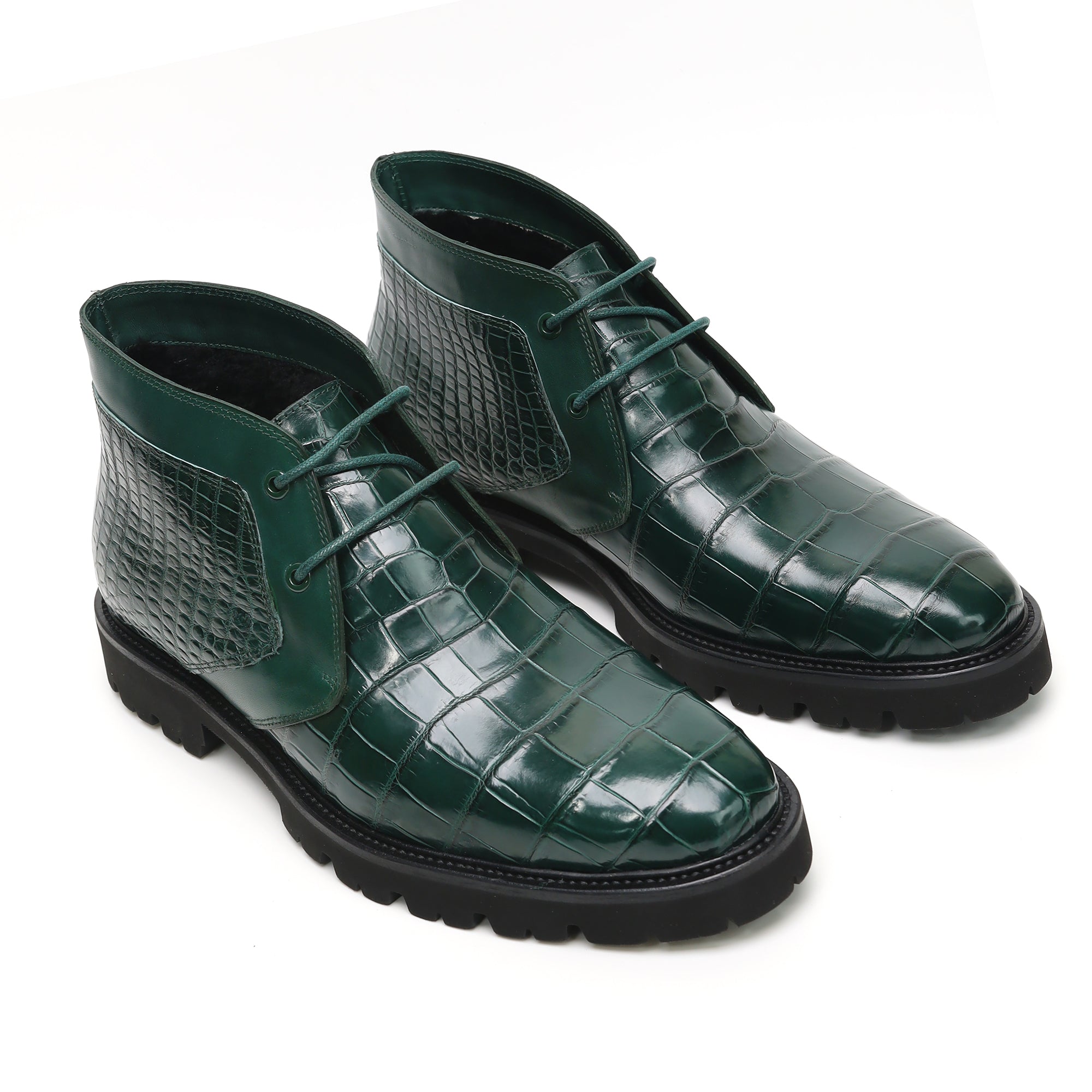 Men's Alligator Chukka Boots: Handcrafted Luxury with Warm Fur Lining – Own a Piece of Exotic Art