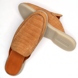 Natural Tan Nubuck Alligator Mules – Handmade Slip-On Loafers for Men