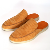 Natural Tan Nubuck Alligator Mules – Handmade Slip-On Loafers for Men