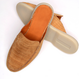 Natural Tan Nubuck Alligator Mules – Handmade Slip-On Loafers for Men