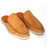 Natural Tan Nubuck Alligator Mules – Handmade Slip-On Loafers for Men