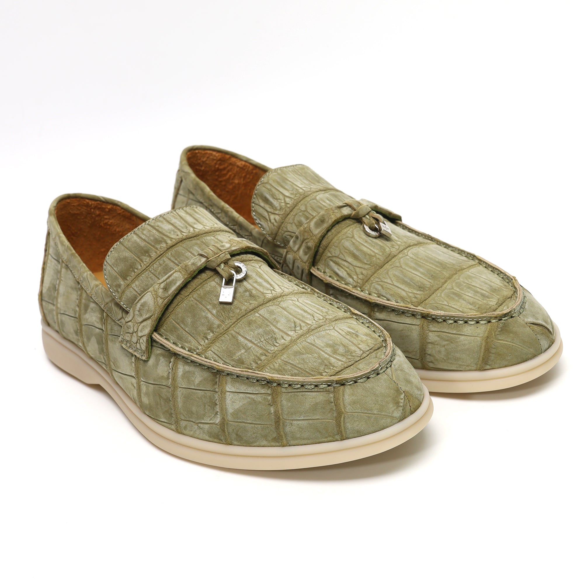 Nubuck Alligator Leather Slip-On Loafers for Men – Handmade Exotic Casual Driving Shoes