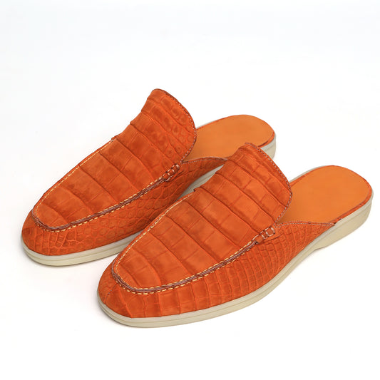 Nubuck Alligator Leather Mules for Men | Luxury Handmade Shoes