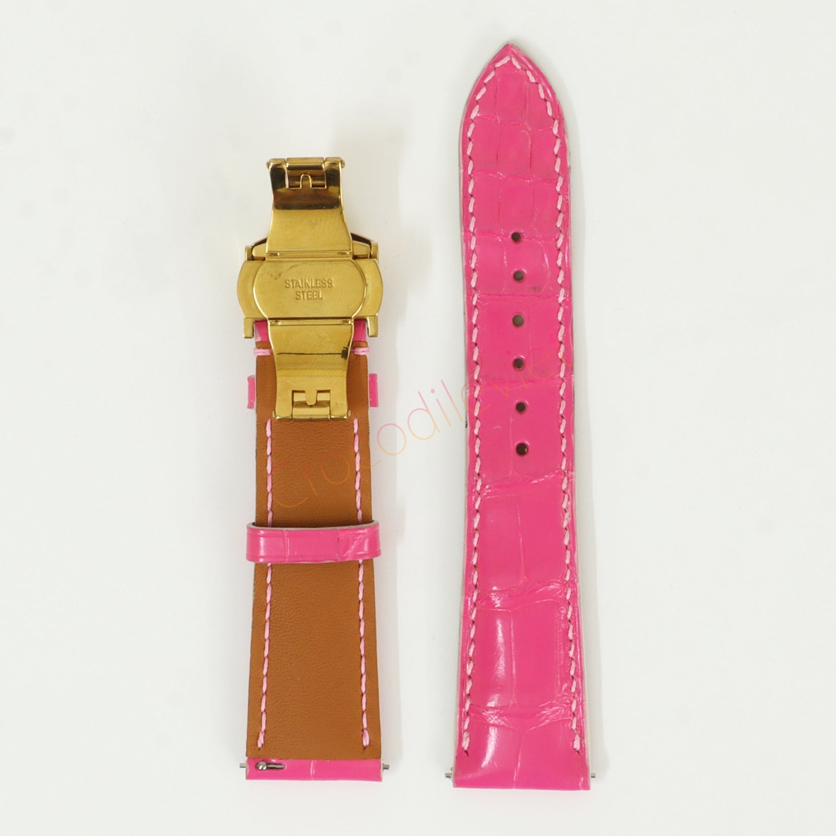Pink Genuine Alligator Leather Watch Straps With Deployant Clasp, Leather Watch Bands Quick Release Pins, Handmade Leather Watch Strap