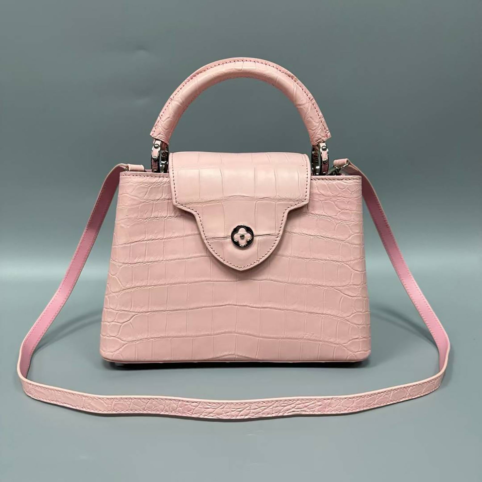 Real Alligator Leather Matte Handbag – Women’s Exotic Fashion Bag with Cowhide Lining