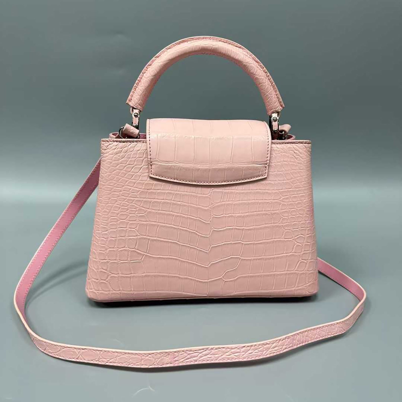 Real Alligator Leather Matte Handbag – Women’s Exotic Fashion Bag with Cowhide Lining