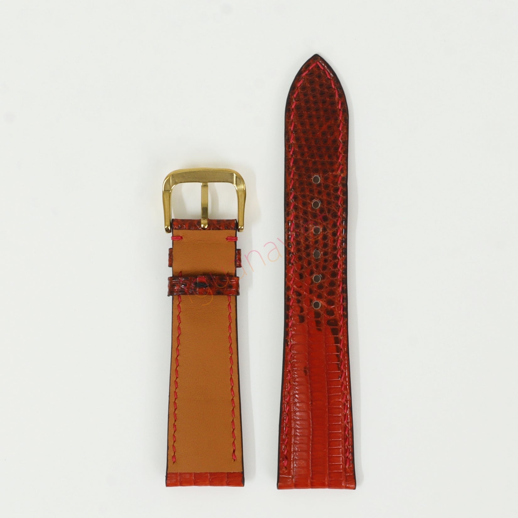 Red Genuine iguana leather watch strap with deployment buckle, quick release pin leather watch strap, handmade leather watch strap