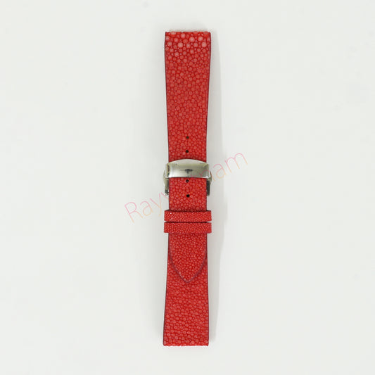 Red Genuine Stingray Leather Watch Straps With Deployant Clasp, Leather Watch Bands Quick Release Pins, Handmade Leather Watch Strap