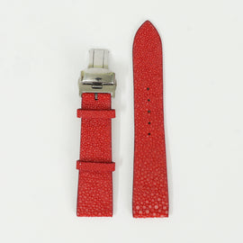Red Genuine Stingray Leather Watch Straps With Deployant Clasp, Leather Watch Bands Quick Release Pins, Handmade Leather Watch Strap